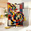 Art Illustration M-Mondrian Loong Throw Lightweight  Flannel Blanket Soft Skin-Friendly For Summer Cooling