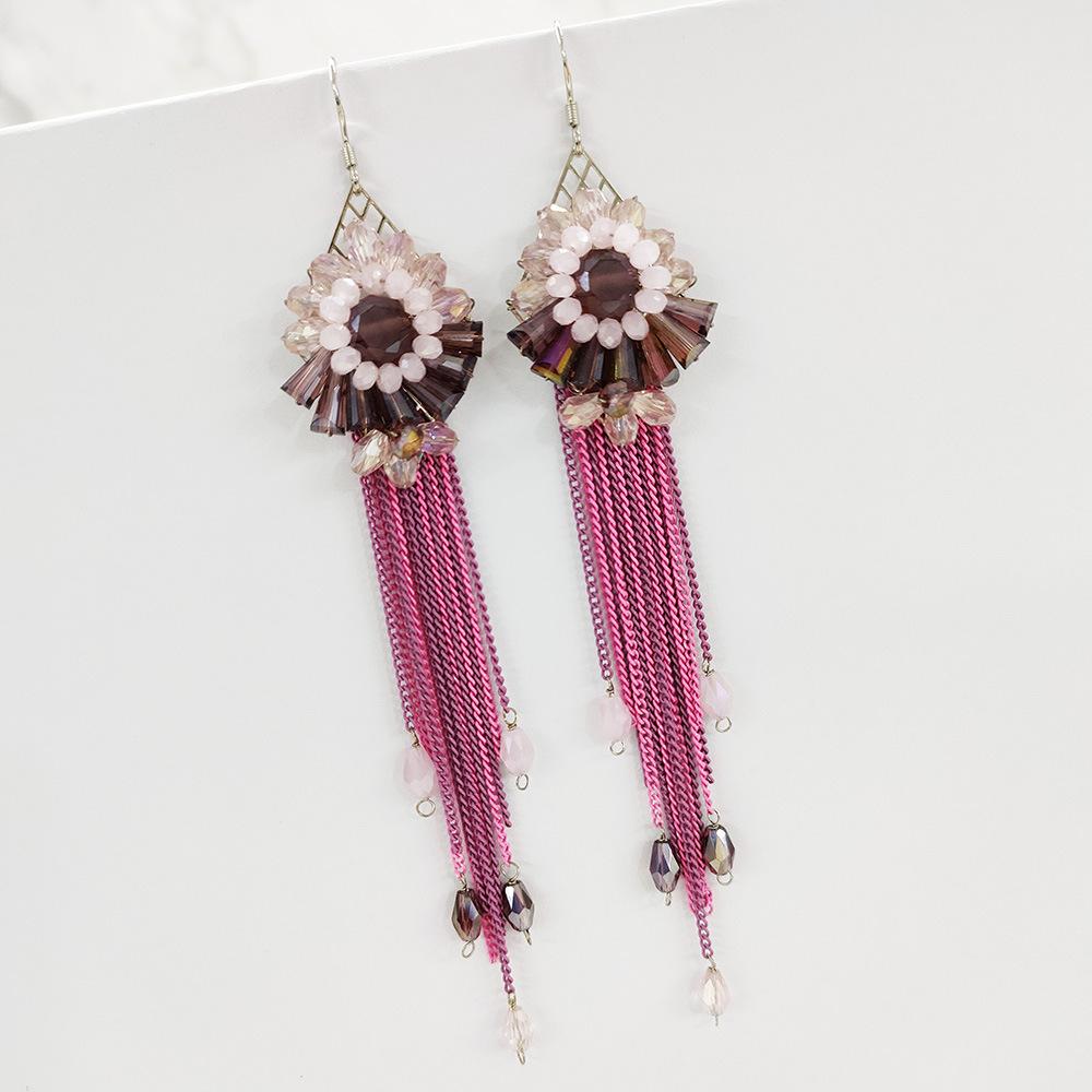 Jingqi Jewelry, Exaggerated Personality Long Earrings Temperament Handmade Earrings Women'S Bohemian Fringed Flower Earrings