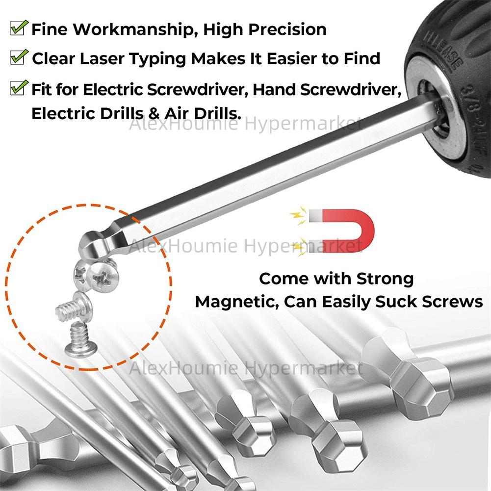 7PCS Ball End Hex Screwdriver Bit Set Hex Head Allen Wrench Drill Bit Set Magnetic 1/4 Inch Hexagonal Shank 100mm Long