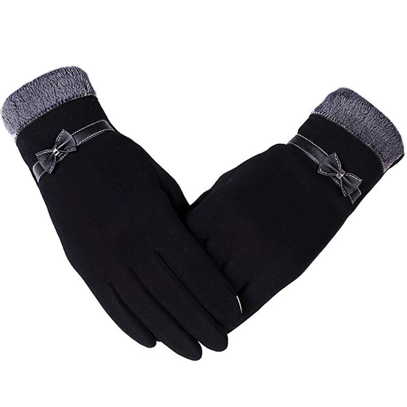Winter Women Cashmere Female Gloves Elegant Fashion Women Gloves Autumn Cute Bow Keep Warm Mitts Full Finger Mittens