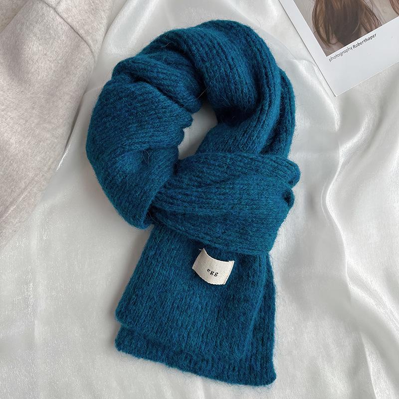 Korean Solid Color Wool Blend Scarf, Blue-Green, Unisex Autumn-Winter Neck Warmer