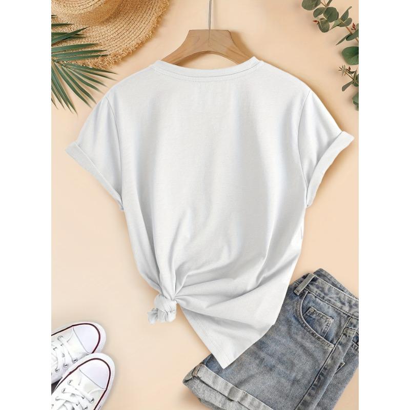 Women's Stylish Short-Sleeve Top with Sunflower and Yellow Butterfly Print, a Lively and Cute Series Featuring a Soft, Stretchy Round-neck Casual Top.