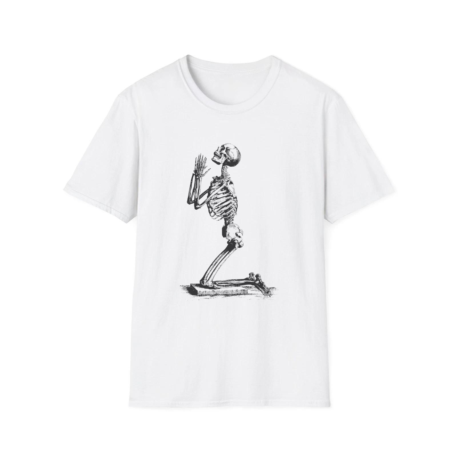 Praying Skeleton Graphic Tee, Spooky Halloween Casual Unisex T-shirt S