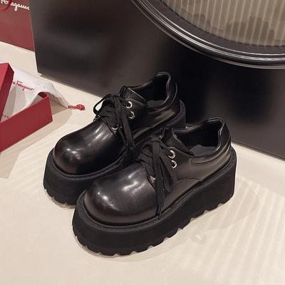 Patent PU Leather Platform Loafers Women 2024 Preppy Style Lace Up Oxford Shoes Woman Retro Black Thick Bottom  Lolita Shoes