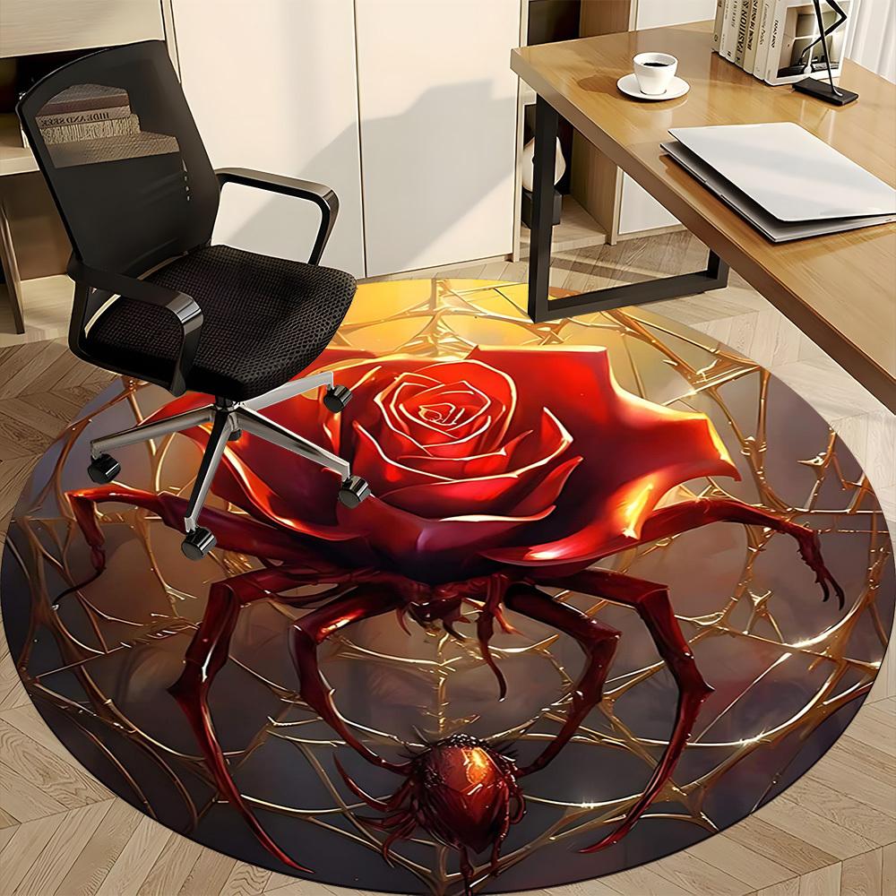 1PC Rose Spider Office Round Area Rug, Indoor Mat Suitable For Office, Under Office Chairs Bedroom Living Room Home Decor, Room DecoT1223082