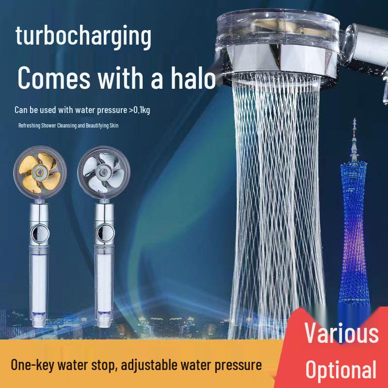 Compact High-Pressure Turbo Shower Head with Propeller for Handheld Use