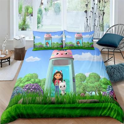 Nowy zestaw pościeli 3D Gabby's Dollhouse Poliestrowy zestaw poszwy na kołdrę i poszewki na poduszki Pojedynczy Podwójny Pełny Pościel dla Dziewczynek Chłopców Dzieci Prezent