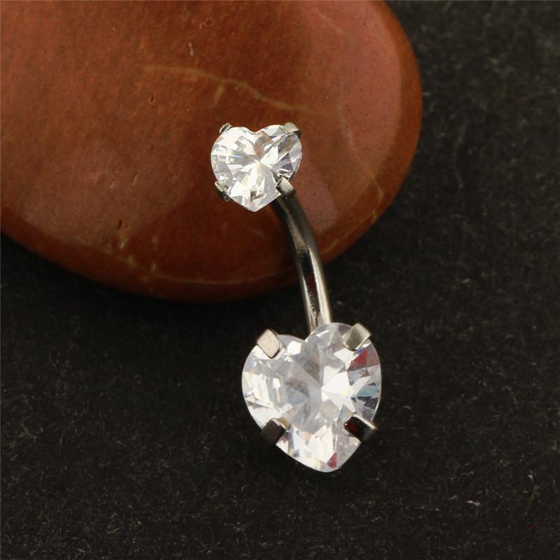 Stainless Steel Double Heart Belly Button Nail Creative Zircon Belly Button Ring Piercing Jewelry for Women