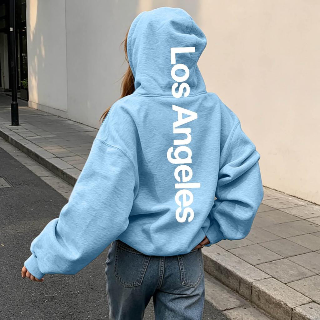 Women's Letter Print Hooded Sweatshirt Long Sleeve Pullover