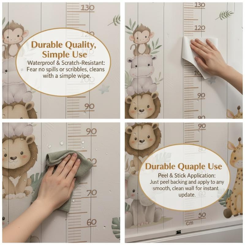 Baby Room Height Growth Chart Removable Wall Sticker Jungle Animals Ruler Decal Kids Children Bedroom Measurement Decor