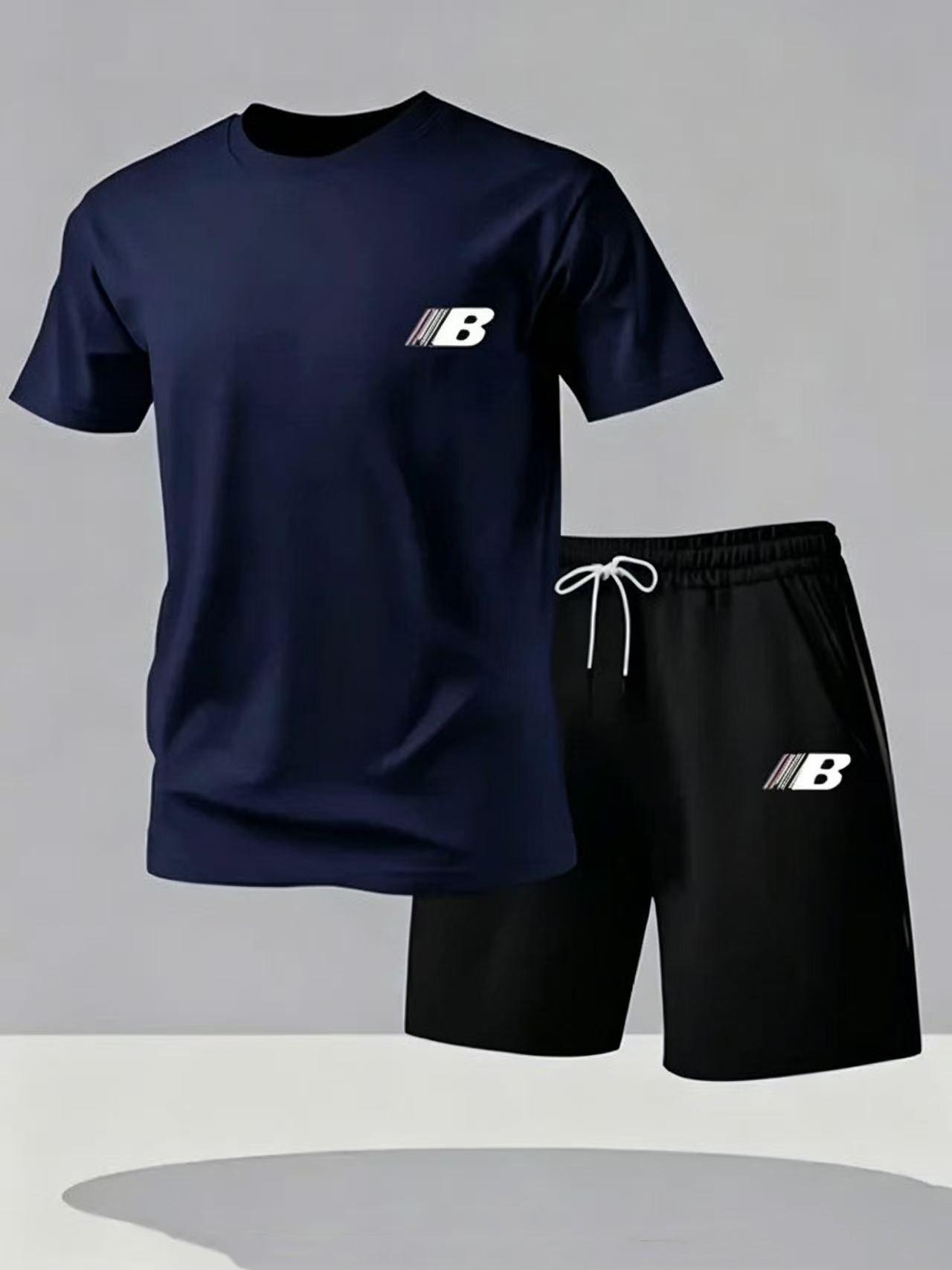Men s summer breathable explosion men s sports European size short-sleeved shorts set mesh quick-drying 2-piece set S