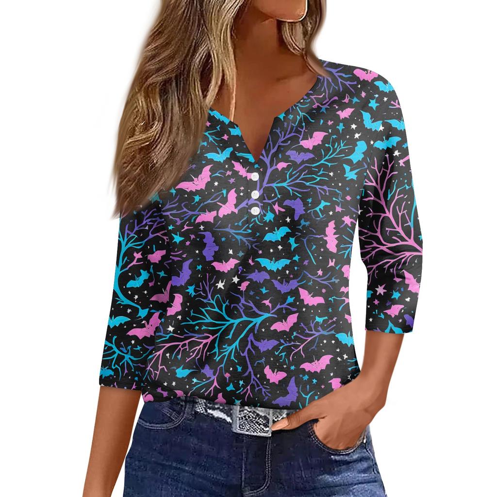 Women's Casual Fashion Sexy Comfortable V-Neck Halloween Seven Sleeve Top