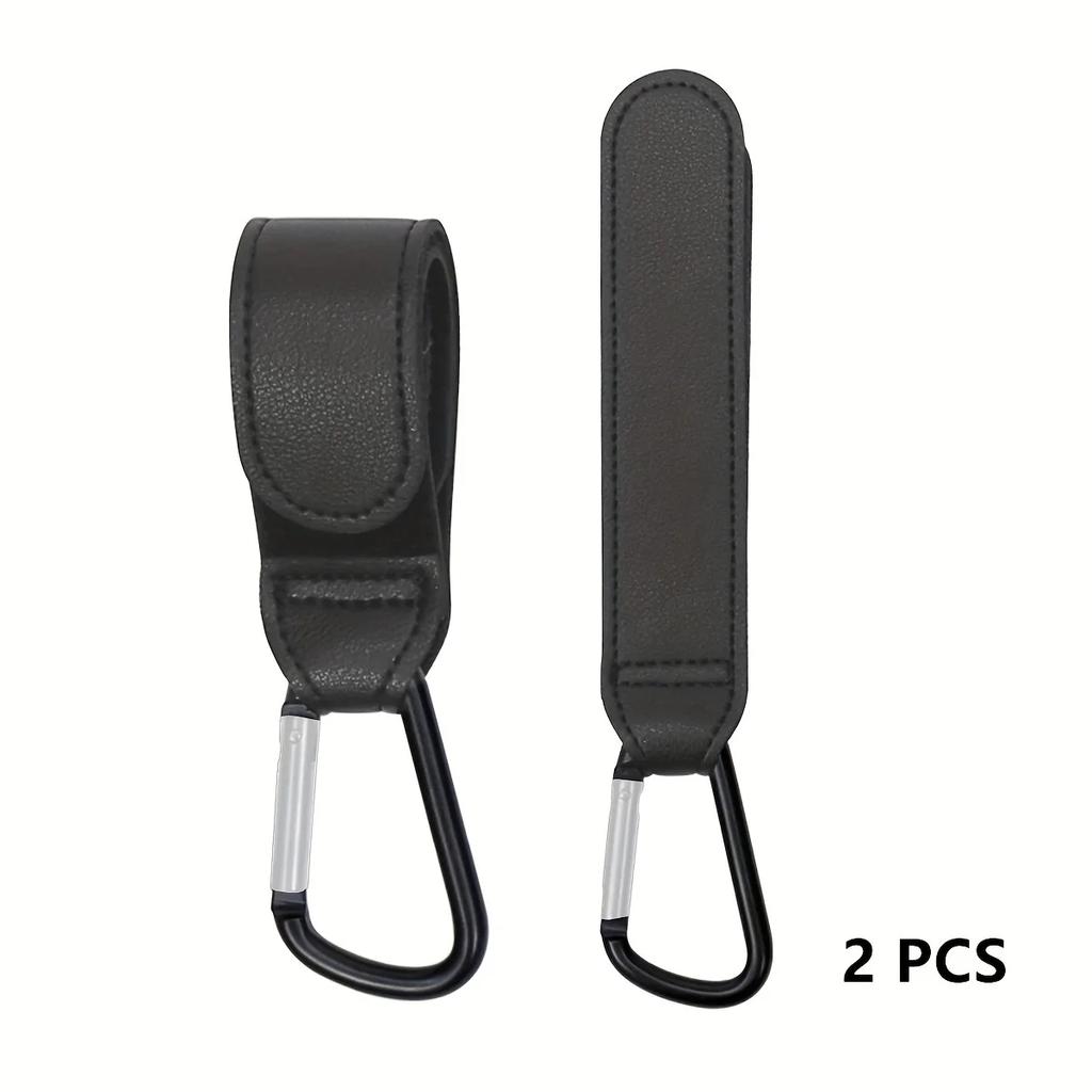 2Pcs PU Faux Leather Stroller Hooks | Portable Hanging Bag Hooks & Buckles for Strollers