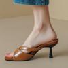 Fashion Fashion Slippers Women Summer Shoes 2024 New Trends Sexy Mules High Heels Sandals Ladies Brown Party Shoes Large size 45