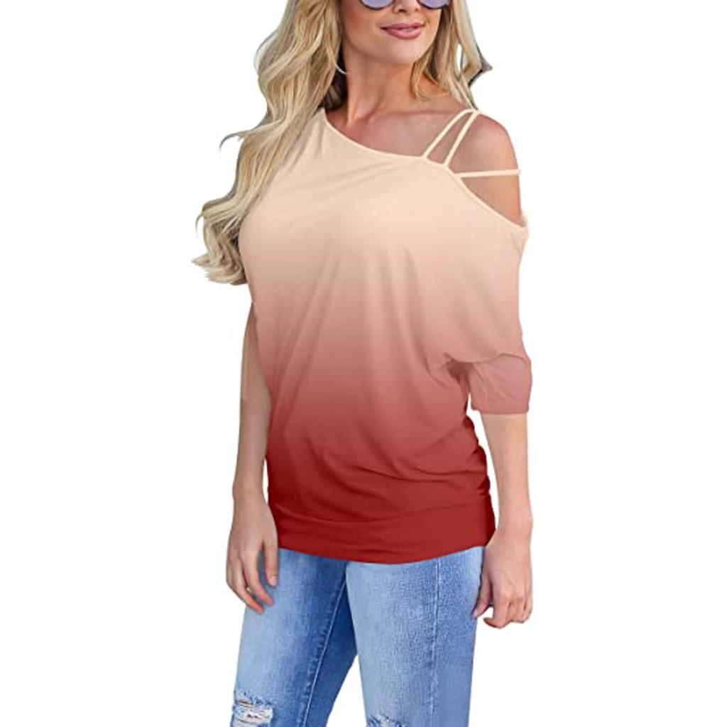

(SU)Womens Summer Sexy Cold Off Shoulder Tie-Dye Casual Blouse Shirt Top