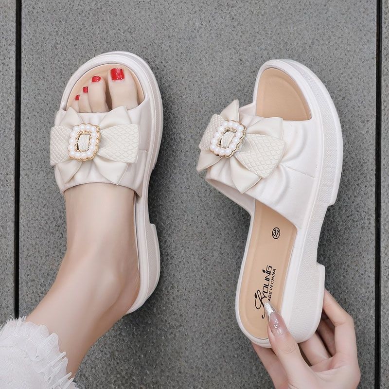 

Летние женские тапочки на толстой подошве, модные повседневные домашние тапочки с бантом, нескользящие удобные сандалии 36-40