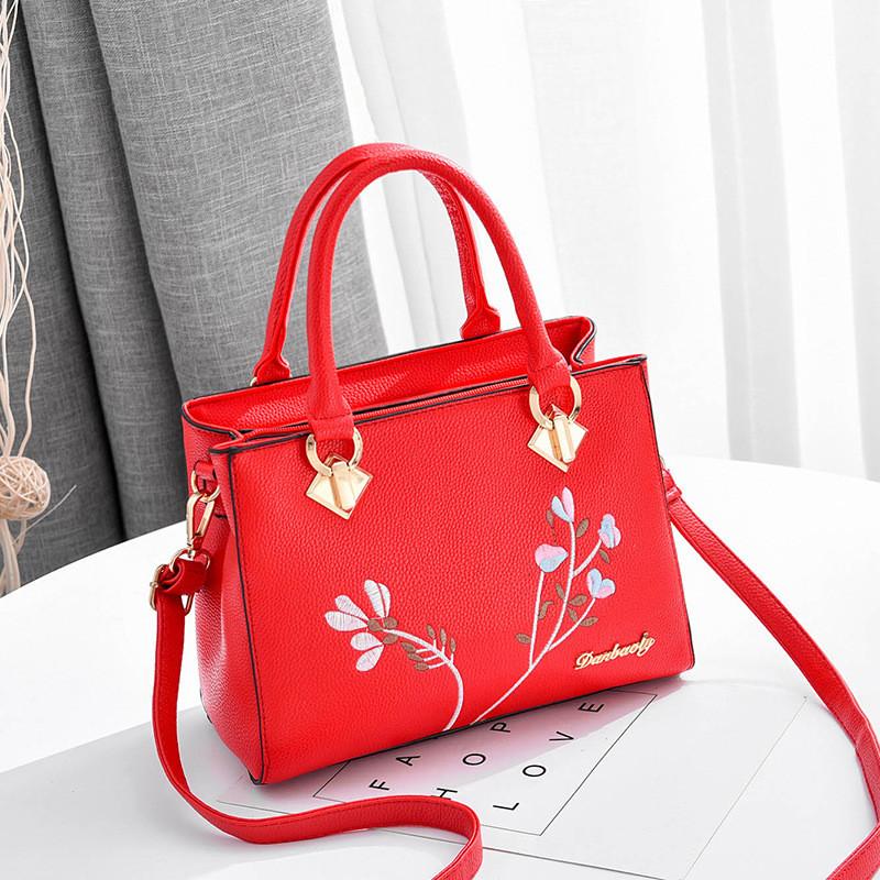 Pu Leather Handbag For Women With Embroidered Flower Design For Business And Daily Use