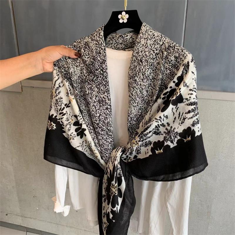 Blue Retro 130 Square Scarf Summer Air-Conditioned Room Shawl Sunscreen Silk Scarf Spring And Autumn Linen Scarf