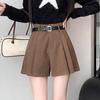 Women's Autumn High-Waisted Corduroy Wide-Leg Shorts – Slimming Pleated Bootcut Casual Wear.