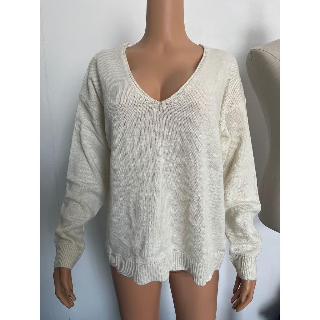 Ladies, Sweater, V-neck, Long Sleeved, Loose Fitting, Knitted Sweater, Base Coat, Top Coat