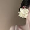 Super fairy fabric pearl flower stud earrings spring and summer vacation style exaggerated earrings fashionable sweet high-end earrings