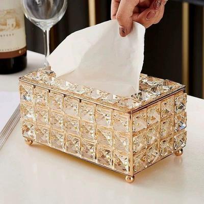 Crystal Tissue Box European Luxury Style Glitter Waterproof Paper Holder for Home Office Desktop Bathroom Use
