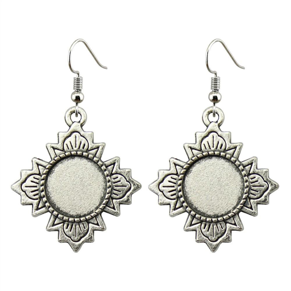 Passend für 12mm Glas Cabochon Antik Silber Farbe Zinklegierung Hängeohrringe Haken Ohrring Basis Fassung Ohrring Zubehör