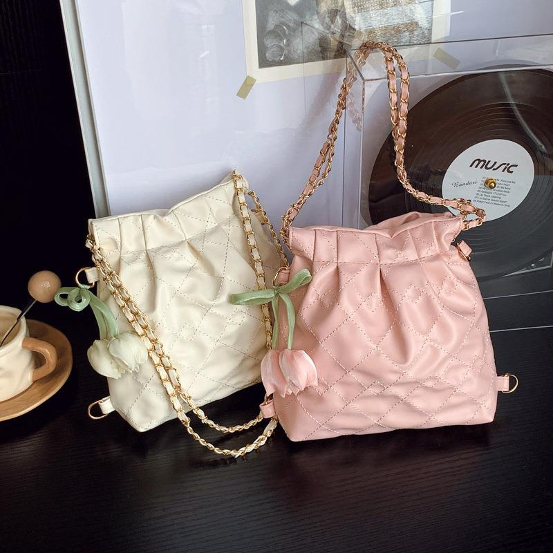 Women's bag 2 diamond new fashion versatile trend solid color embroidery thread shoulder chain bag backpack