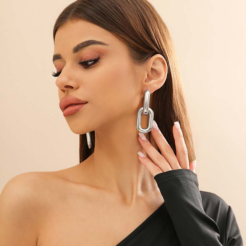 Punk Metal Double Oval Hoop Earrings for Women Girls Retro Gothic Gold Color Thick Round Geometric  Earrings Party Jewelry