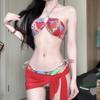 Elegant Red Ethnic Print Small Bust Strapless Halter Bikini - Women's High-End Two-Piece Swimsuit