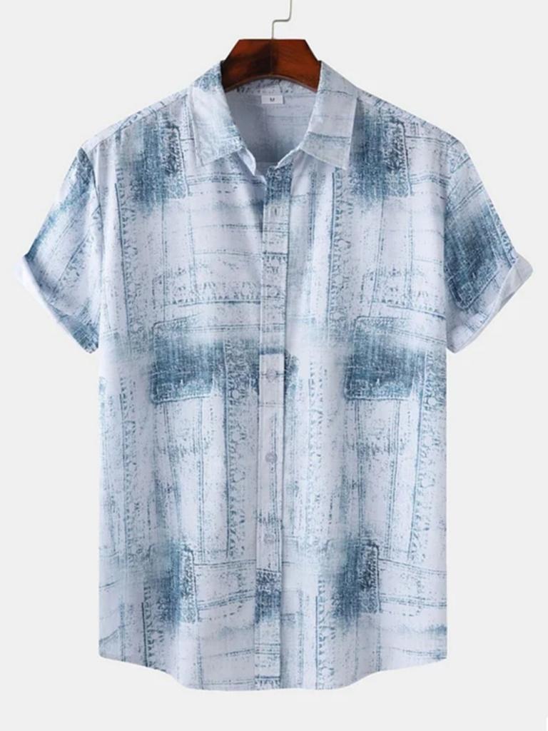 Camicia casual da uomo a maniche corte, con stampa 3D e bottoni, camicia estiva da spiaggia, camicia da campeggio, camicia formale da uomo a maniche corte