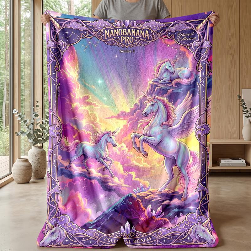 Celestial Unicorn Moon blanket Personalized Name Flannel Blanket Soft Cozy Plush Throw for Sofa Bed Lightweight Home Decor