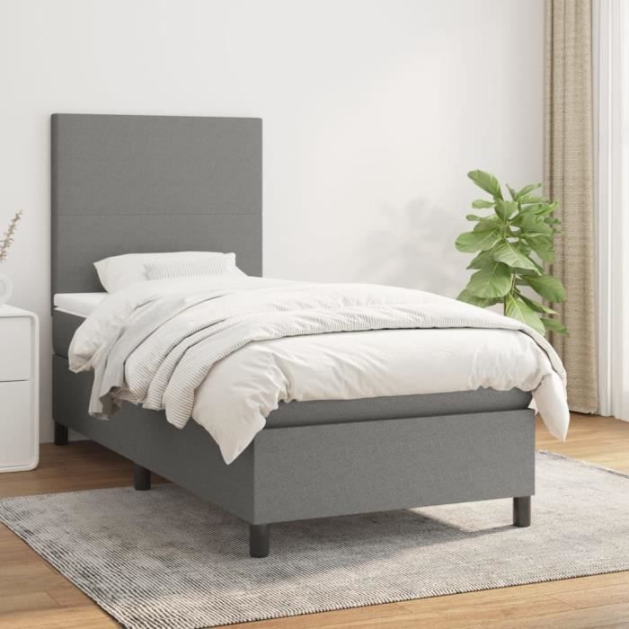 3141586 vidaXL Divan Bed with Mattress Dark Grey 90x200 Cm Fabric