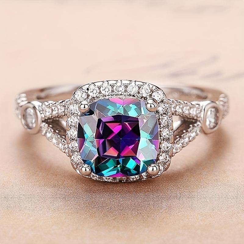 Fashion color square ring, women's wedding ring exquisite design, engagement ceremony accessories ring women