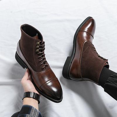 Fashion Boots for Mens Fashion Leather Shoes Motorcycle Ankle Genuine Leather Business Boots Lace-Up Male Thick Soled Shoes Botas Hombre