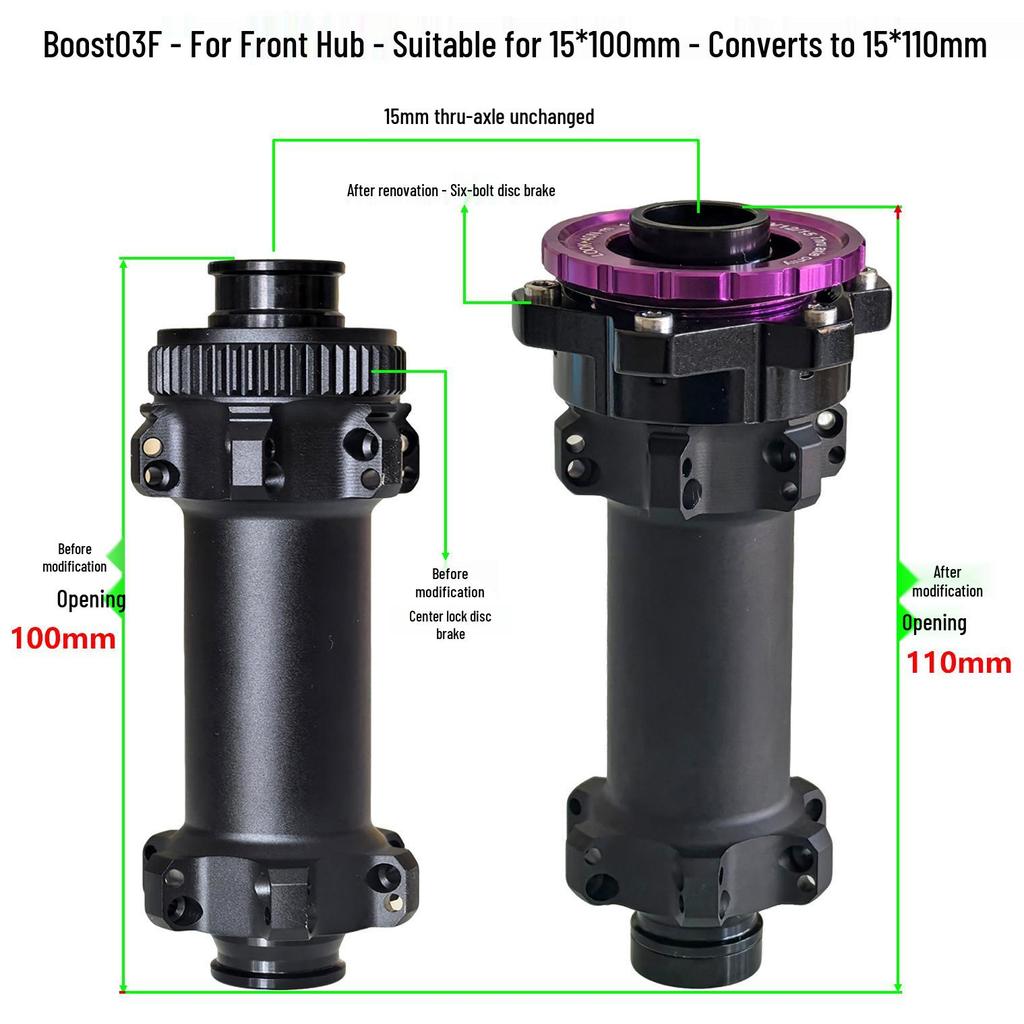 BOOST Center Lock Disc Brake Hub Conversion Kit: Front 100mm 15x110mm Rear 142mm 12x148mm with Washers/Spacers.