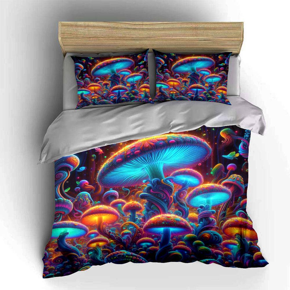 Glowing Psychedelic Mushroom Set Bedding Duvet Cover Set Duvet Cover Pillowcases (1 * Duvet Cover 2 * Pillowcases, without duvet insert)