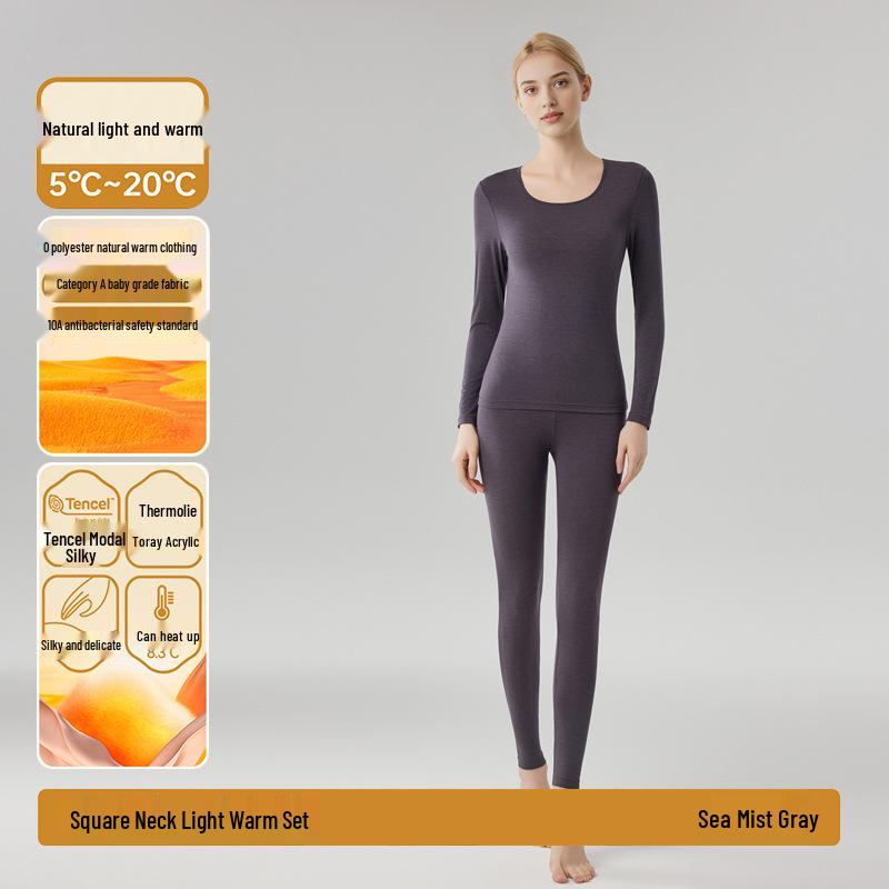 

Женский бесшовный модальный термокомплект - Ультратонкий, высокая эластичность, легкий теплый базовый слой из немецкого бархата для осени и зимы. L/100-115 lbs