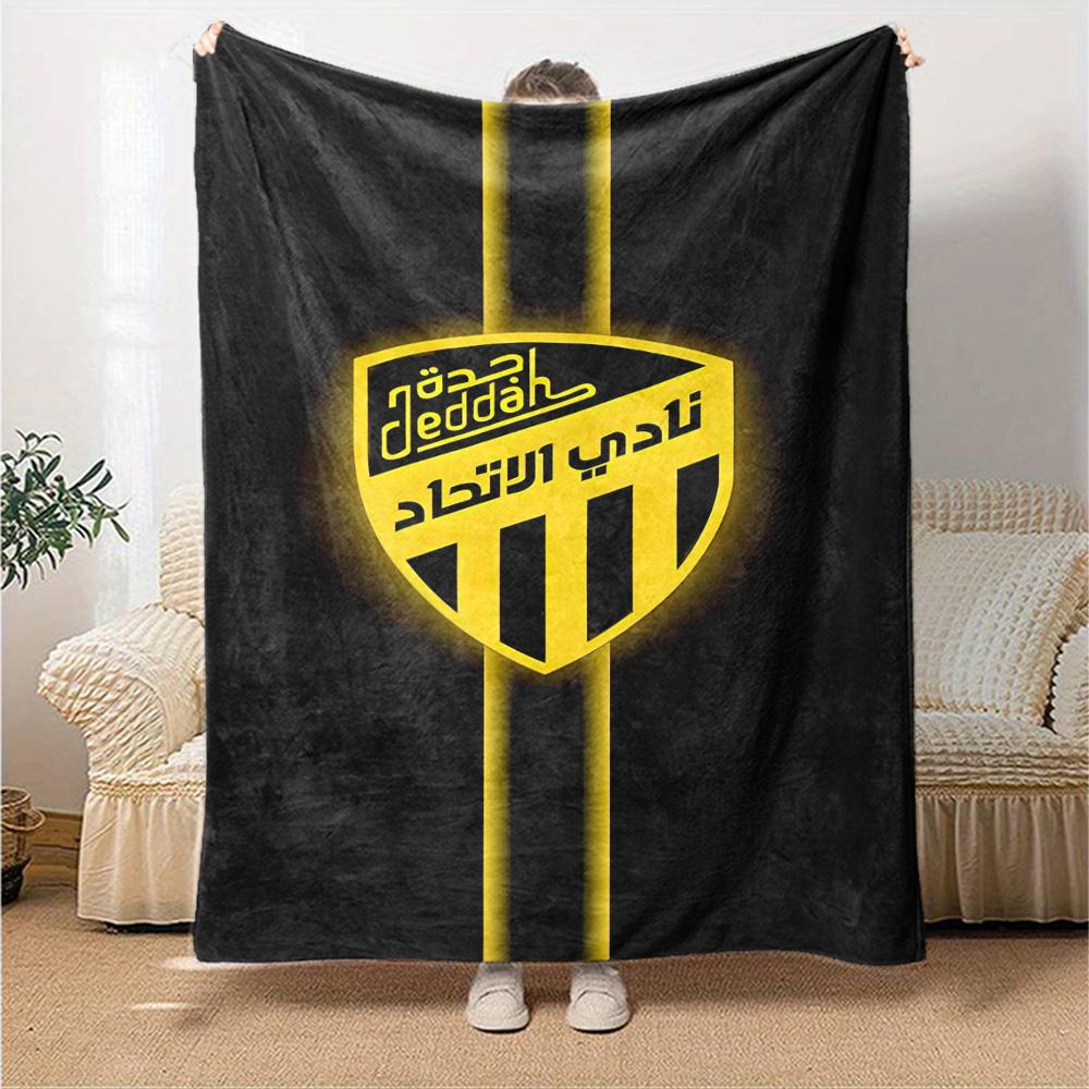 Al-Ittihad Club Logo Print Flannel Blanket High Quality Warm Comfortable Cover for All Seasons Perfect for Gifts Home Decor