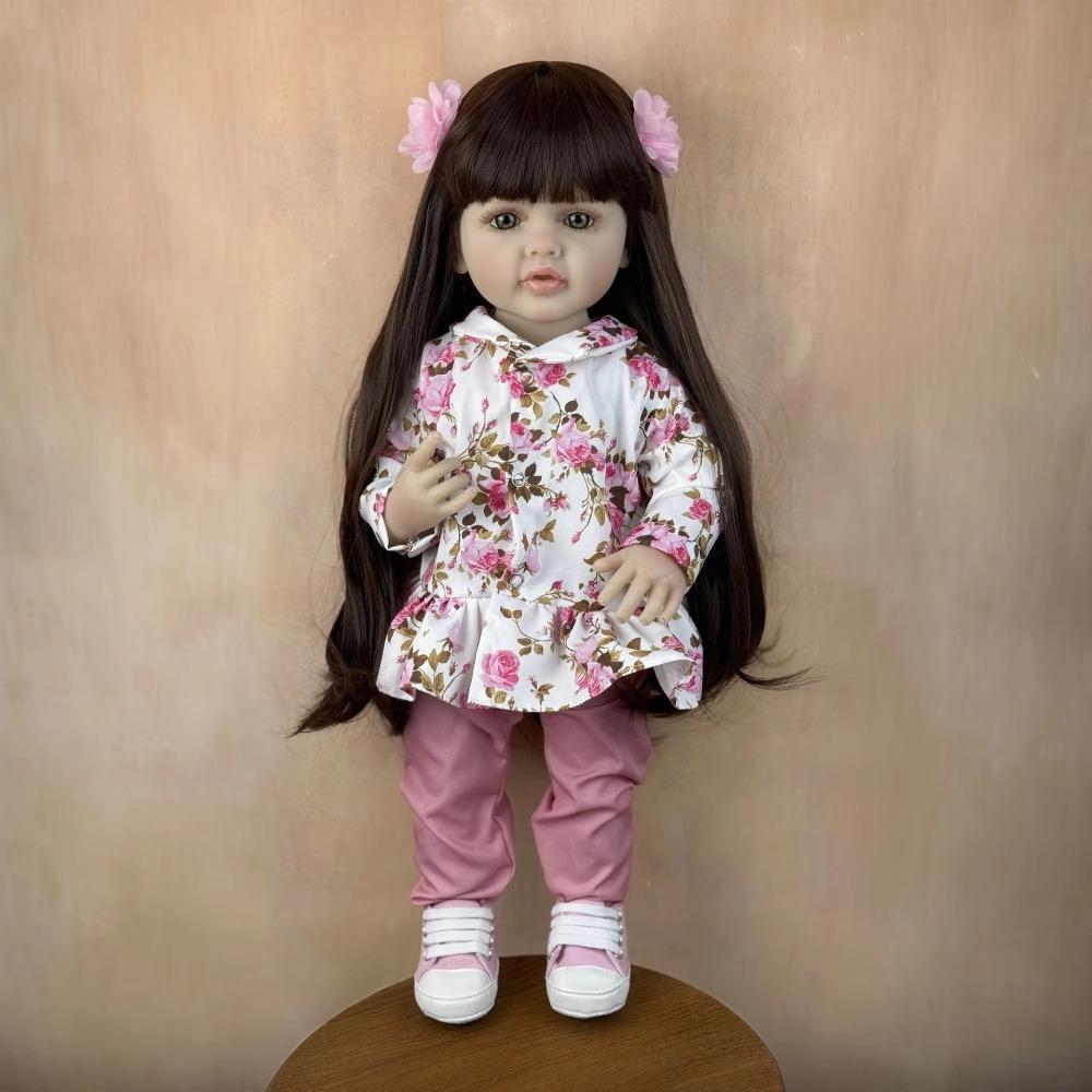 22'' 55cm Realistic Rebron Dolls Betty Full Vinyl Girl Doll Alive Rebirth Doll Can Stand Lifelike Simulation Baby Doll Wearing Floral Suits Kid Gift