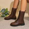 Large size side zipper British wind mid-tube boots women's 2026 autumn new retro round-headed knight boots 43