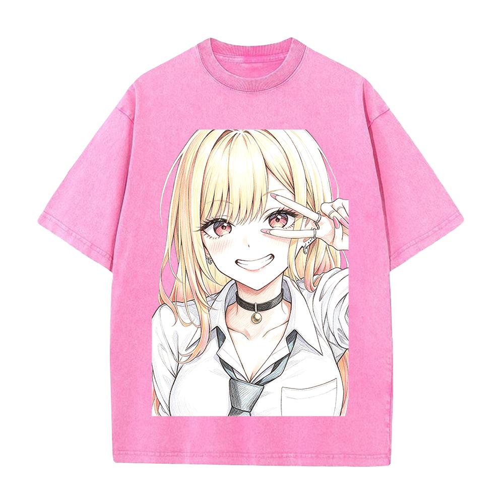 Kitagawa Marin Print T-shirt Anime My Dress Up Darling Clothing Men Women Cotton Tshirts Vintage Washed T Shirt Loose Streetwear