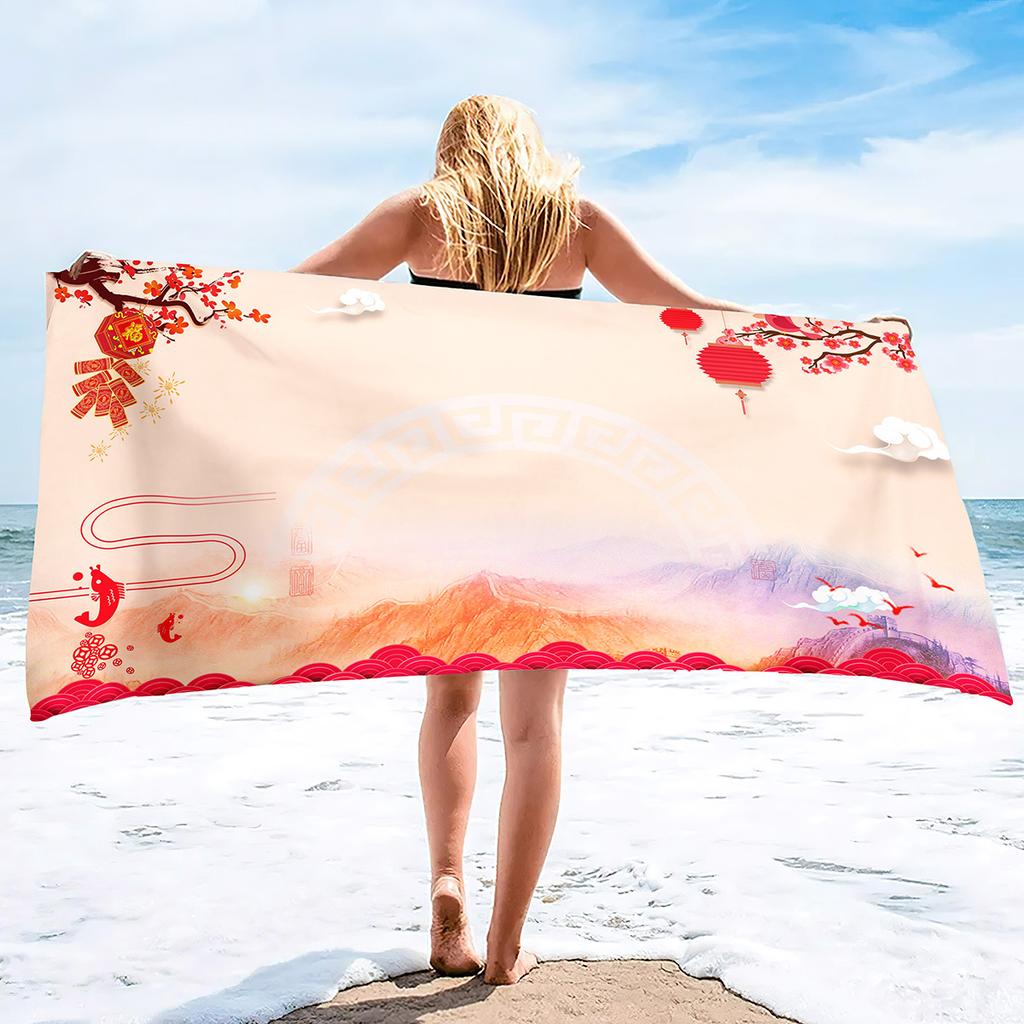 Chinese Style Series Seaside Vacation Beach Towel Swimming Bath Towel Microfiber Towel