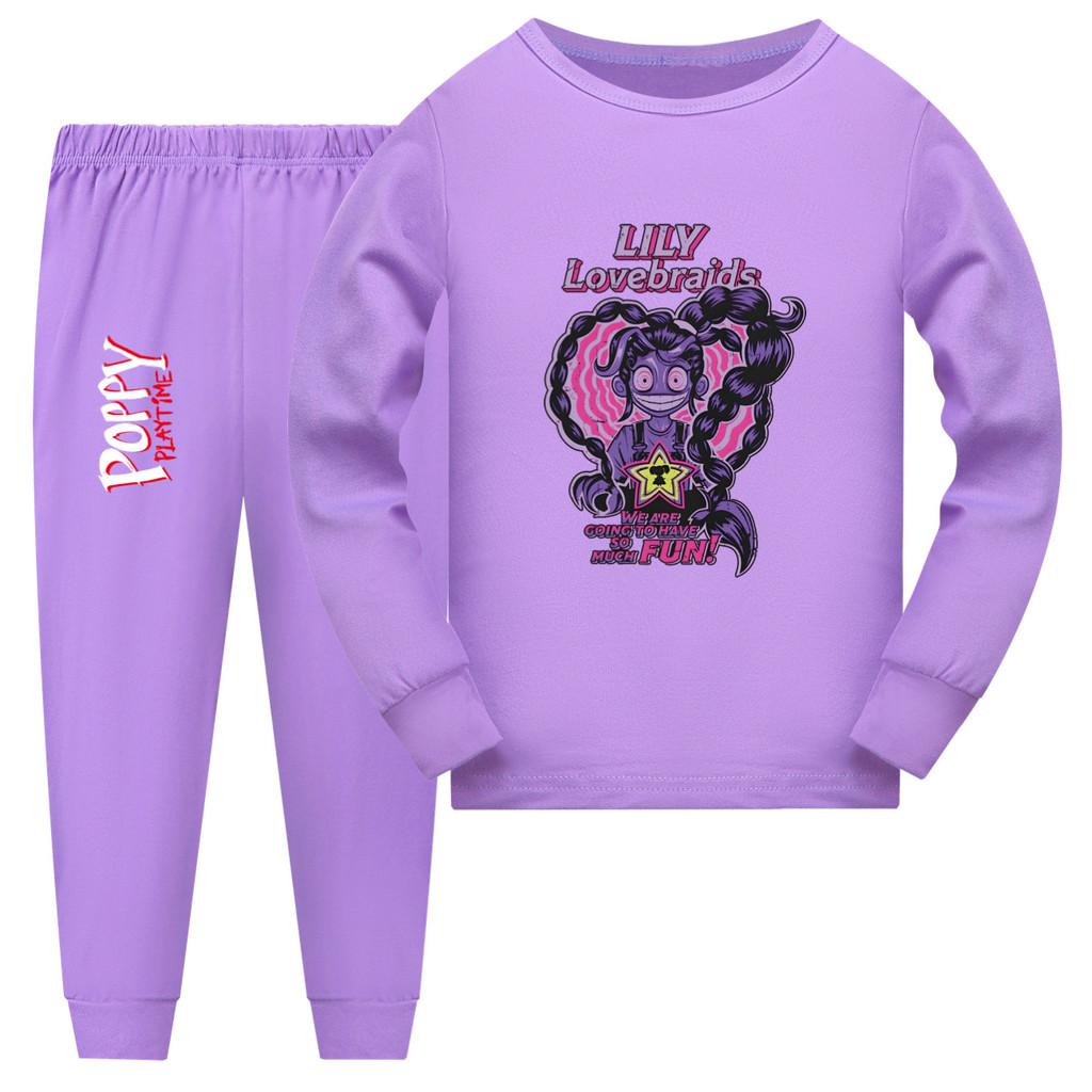 5581 Разноцветные Девочки Лилия Любовь Косы Принт Комплекты Пижамы для Сна 110cm фиолетовый