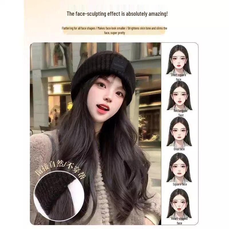 2025 Women's Fashion Knit Hat with Integrated Wig and Hairband for Autumn/Winter
