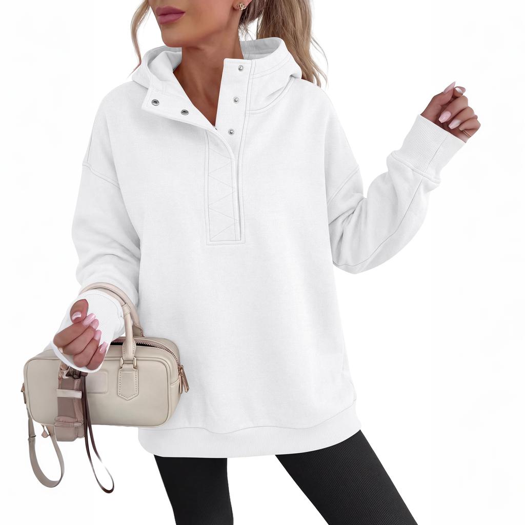 Women's Long Sleeve Hooded Pullover Sweatshirt with Stand Collar