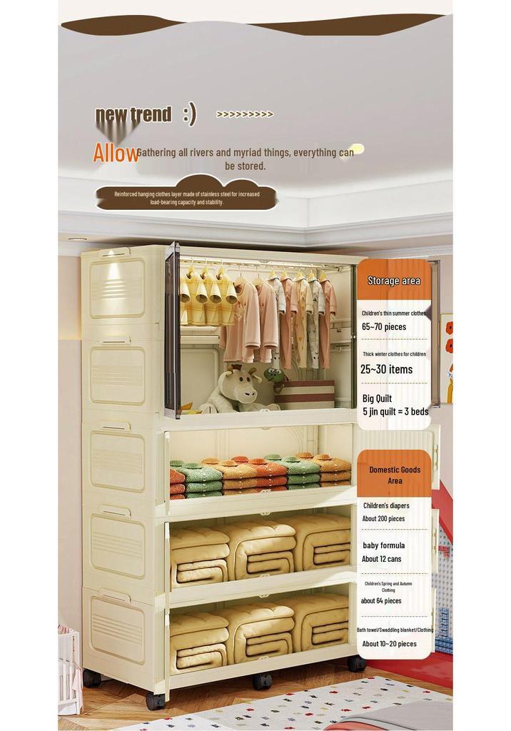 95CM Wide Children's Plastic Wardrobe and Storage Cabinet