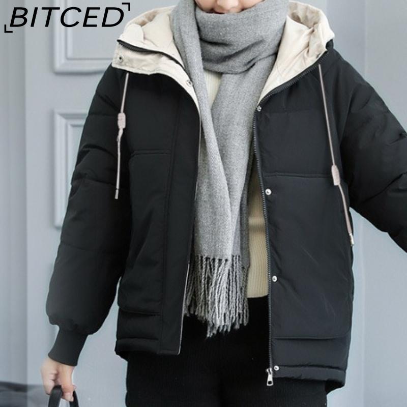 BITCED Женская короткая зимняя пуховая куртка свободного кроя, утепленное хлопковое пальто S чёрный