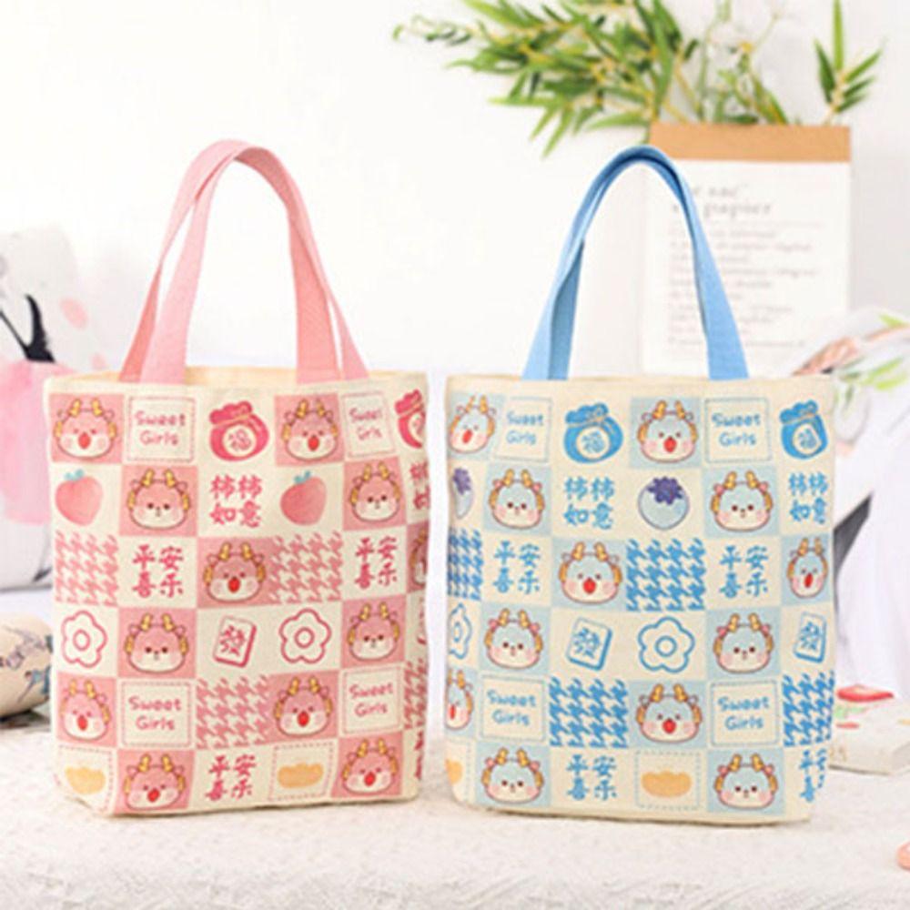 

Small Fresh Little Dragon Small Handbags Canvas Bag Hand-held Lunch Bags Mini Hand Canvas Bag