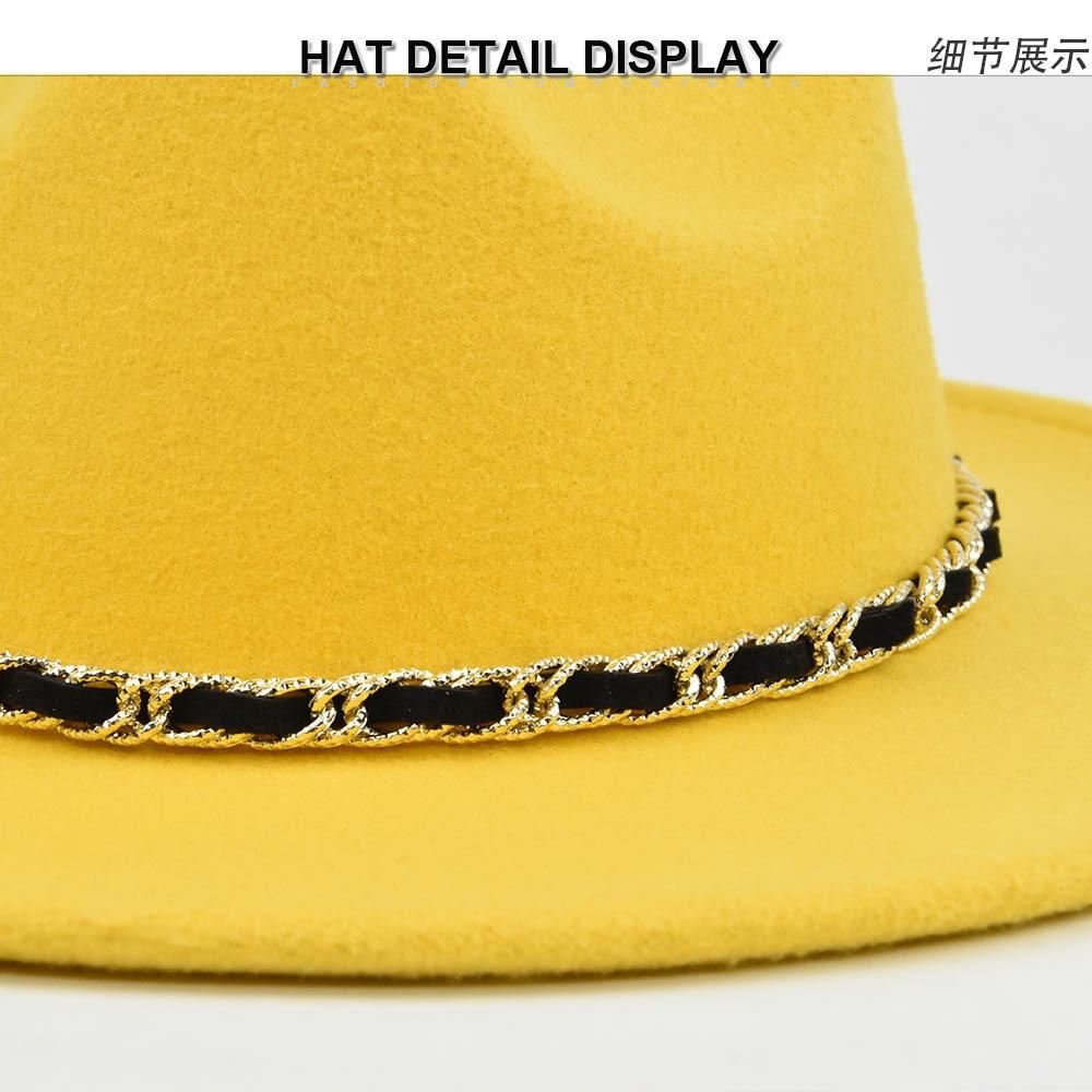Chain woolen british retro jazz hat large brimmed hat woolen ancient large brimmed hat black hat